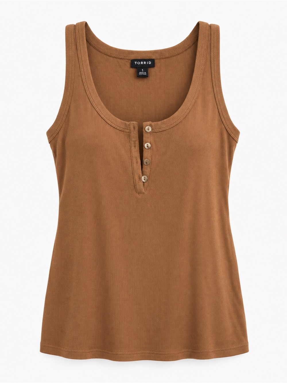 Torrid Size 1 Brown Ribbed Henley Tank Top Plus Size Sleeveless Casual Basic